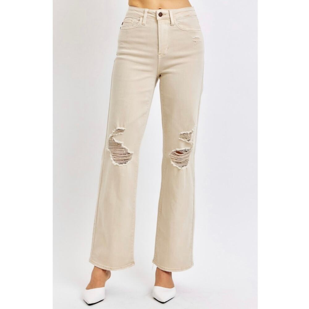 NWT Judy Blue High Waist Straight Leg Distressed Jean